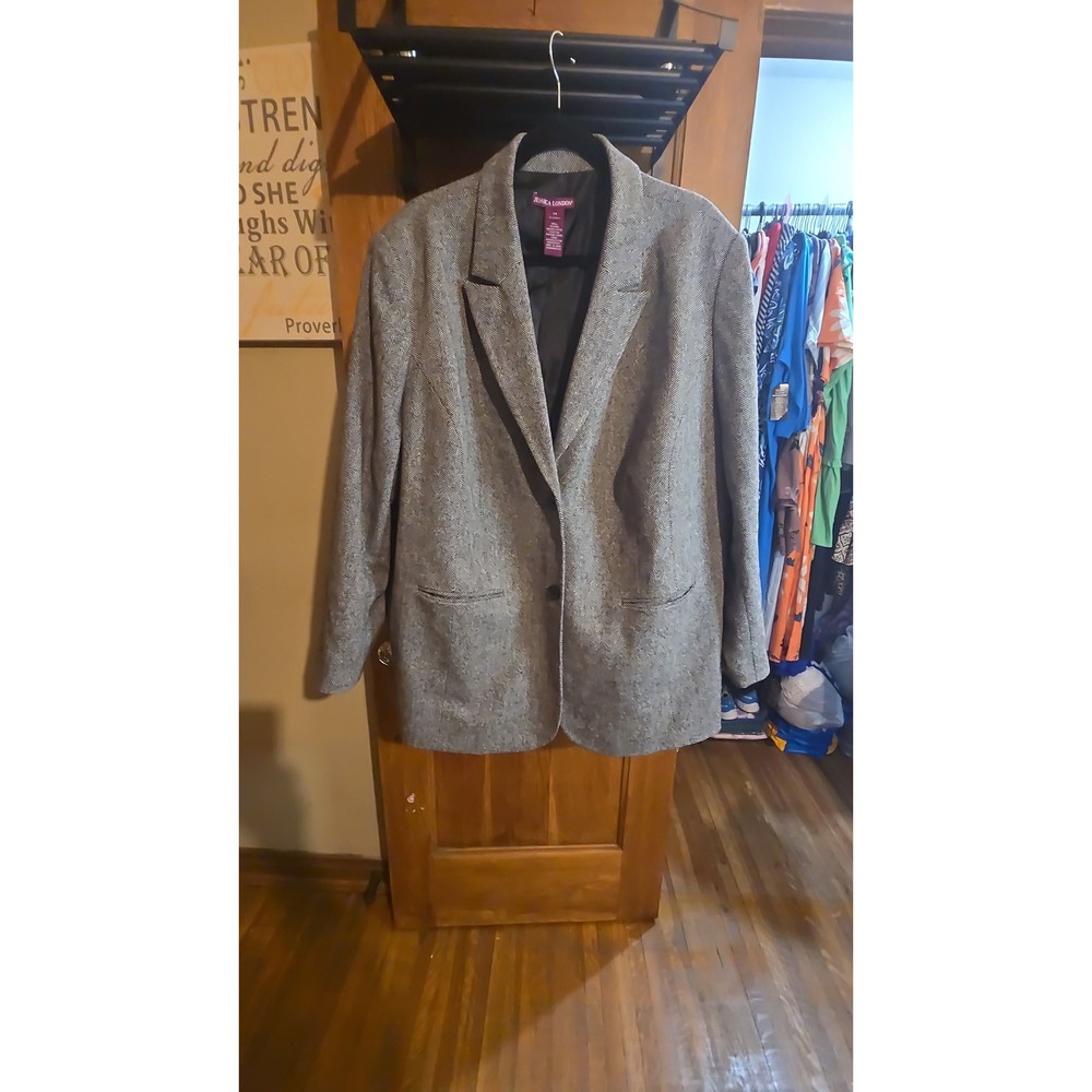 Jessica London Black White Herringbone Wool Blend Blazer Plus Size 24 #27